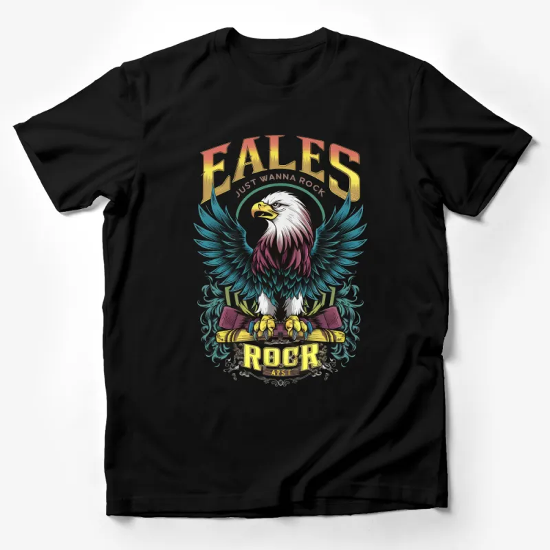 Rock Eagle T-Shirt with Distressed Vintage Banner and Cool Typography Male T-Shirt