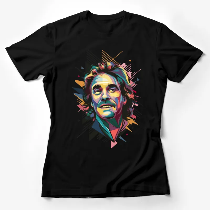 Abstract Portrait Colorful T-Shirt, Artistic Face Print Tee, Geometric Vibrant Graphic Shirt, Unisex Clothing Female T-Shirt