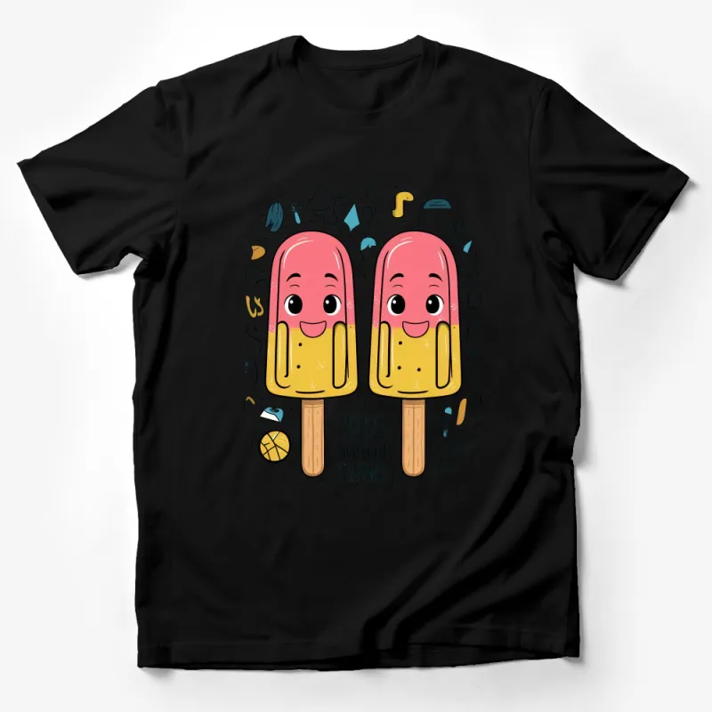 Cute Smiling Twin Popsicles Cartoon Design Summer Tee for All Ages Male T-Shirt