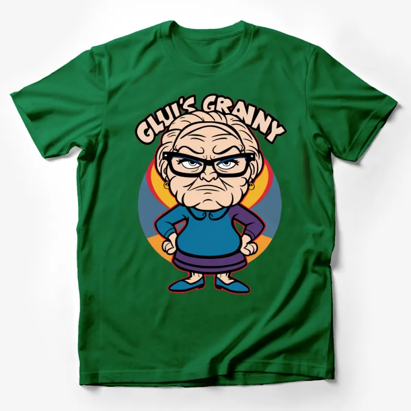 Funny Grumpy Granny Cartoon Character T-Shirt, Colorful Retro Style Graphic Tee for All Ages Male T-Shirt