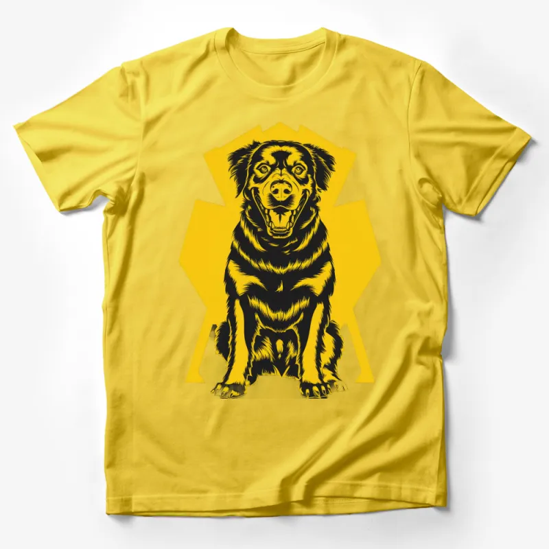 Bold Yellow Black Dog Graphic Tee, Happy Canine Lover's Casual Shirt, Unisex Pet Illustration T-Shirt Male T-Shirt