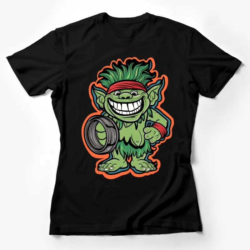 Green Monster Cartoon Graphic T-Shirt, Funny Creature Tee, Unisex Casual Shirt for All Ages Female T-Shirt