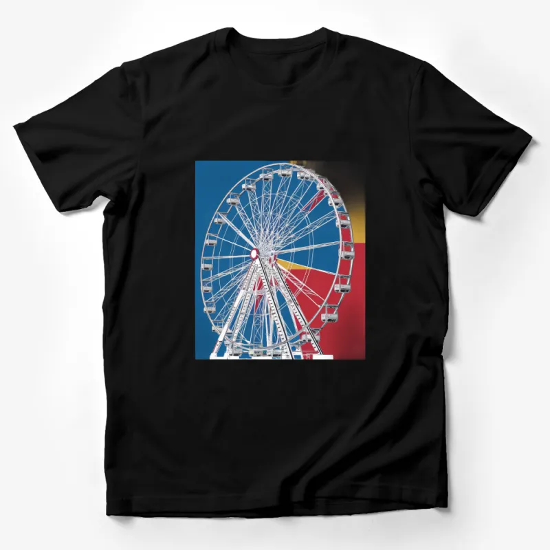 Colorful Ferris Wheel Graphic Tee - Unique Amusement Park Inspired T-Shirt Design for Casual Wear Male T-Shirt