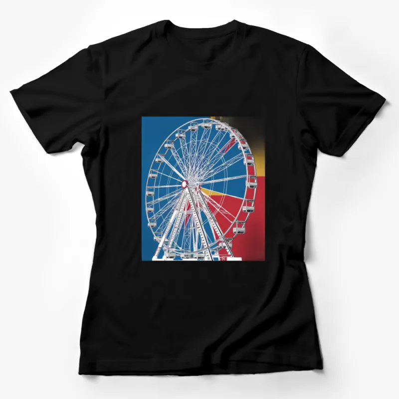 Colorful Ferris Wheel Graphic Tee - Unique Amusement Park Inspired T-Shirt Design for Casual Wear Female T-Shirt