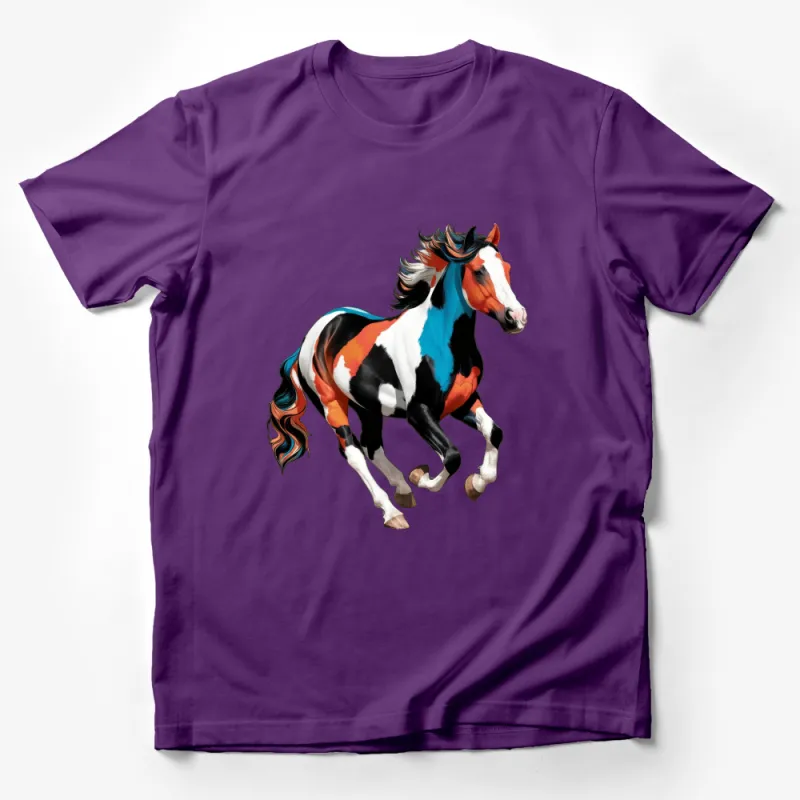 Vibrant Painted Horse Graphic T-Shirt, Artistic Equestrian Wear for Horse Lovers Male T-Shirt