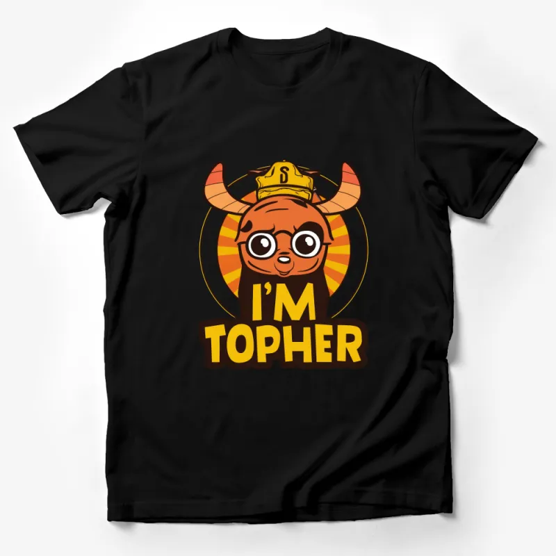 Cool Topher Bull Cartoon T-Shirt, Funny Nerd Animal Tee, Geek Chic Fashion, Unisex Graphic T-Shirt, Casual Gift Idea for Friends Male T-Shirt