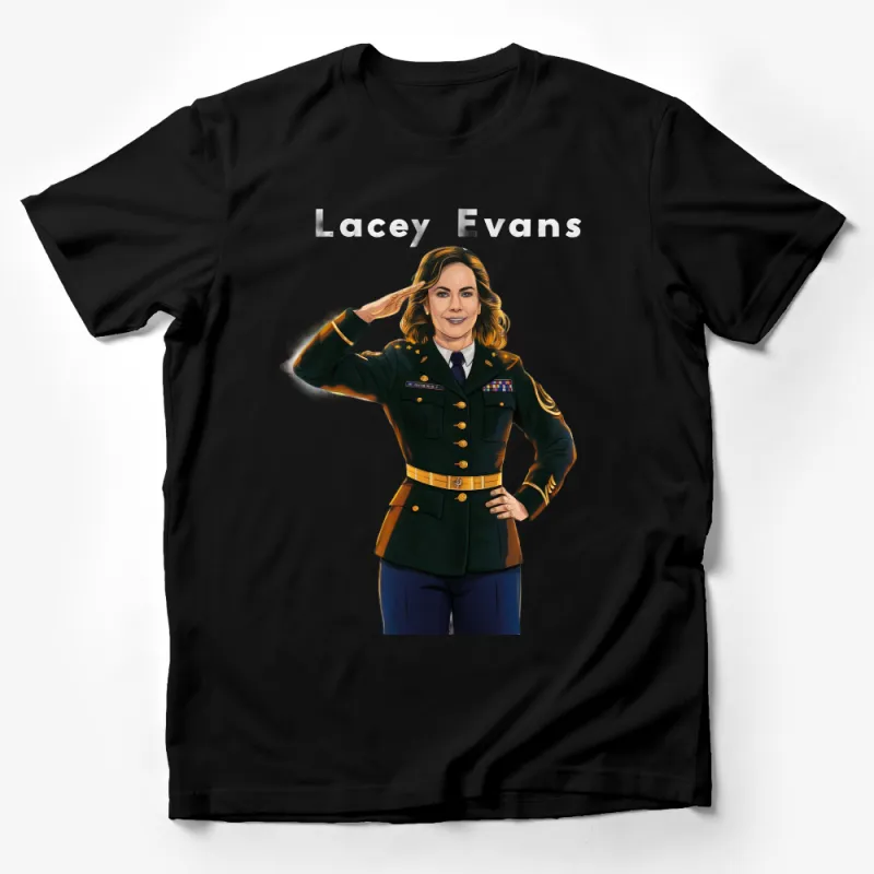 Military Salute T-Shirt with Proud Strong Woman Graphic Illustration Male T-Shirt