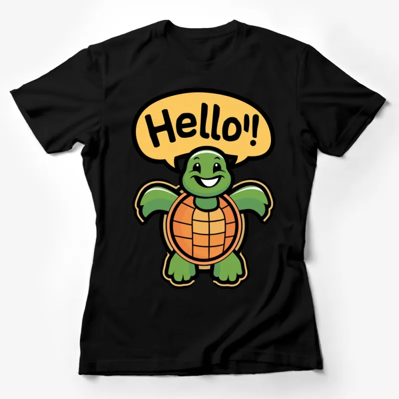 Friendly Turtle Cartoon T-Shirt, Unisex Hello Bubble Graphic Tee, Cute Animal Casual Wear, Fun Gift Idea Female T-Shirt