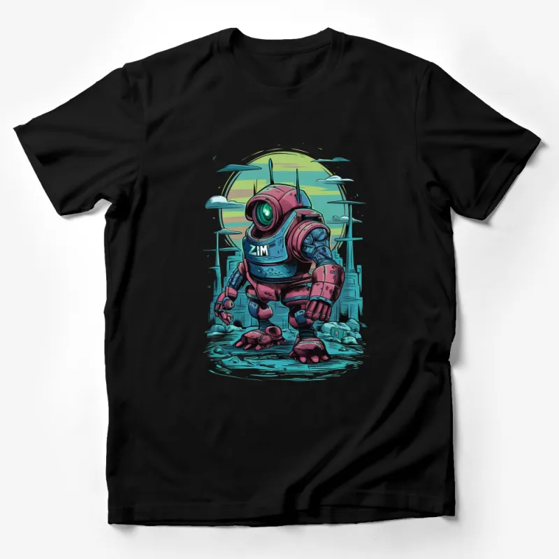 Futuristic Robot Explorer Design on a T-Shirt, Unique Sci-Fi Apparel, Gift for Tech Lovers Male T-Shirt