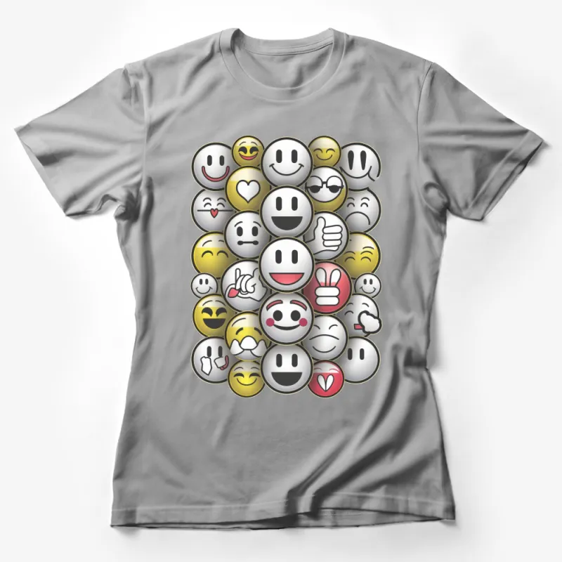 Emoji T-Shirt, Smiley Faces Tee, Unisex Graphic Tee, Casual Emoji Party Shirt, Trendy Emoticon Apparel, Gift for All Ages Female T-Shirt