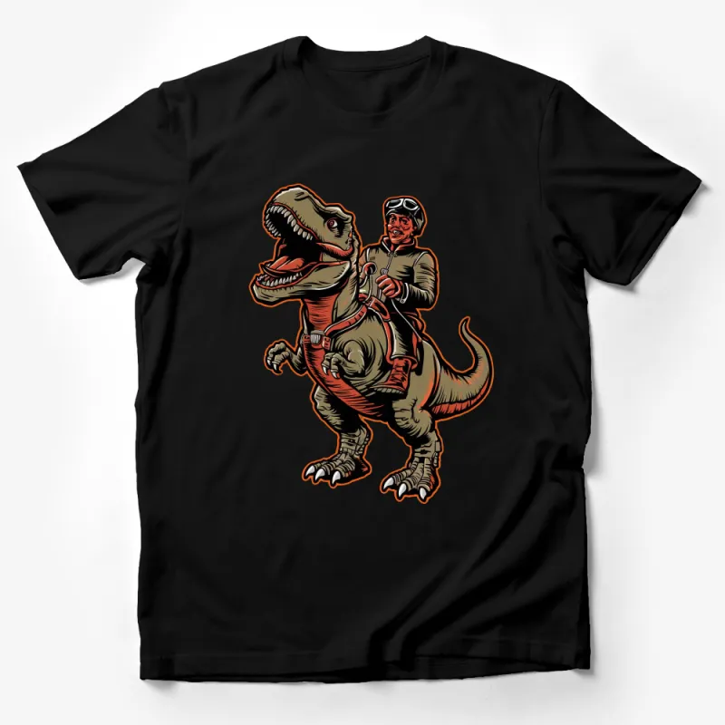 Vintage Astronaut Riding a T-Rex Dinosaur Graphic Tee for All Ages Male T-Shirt