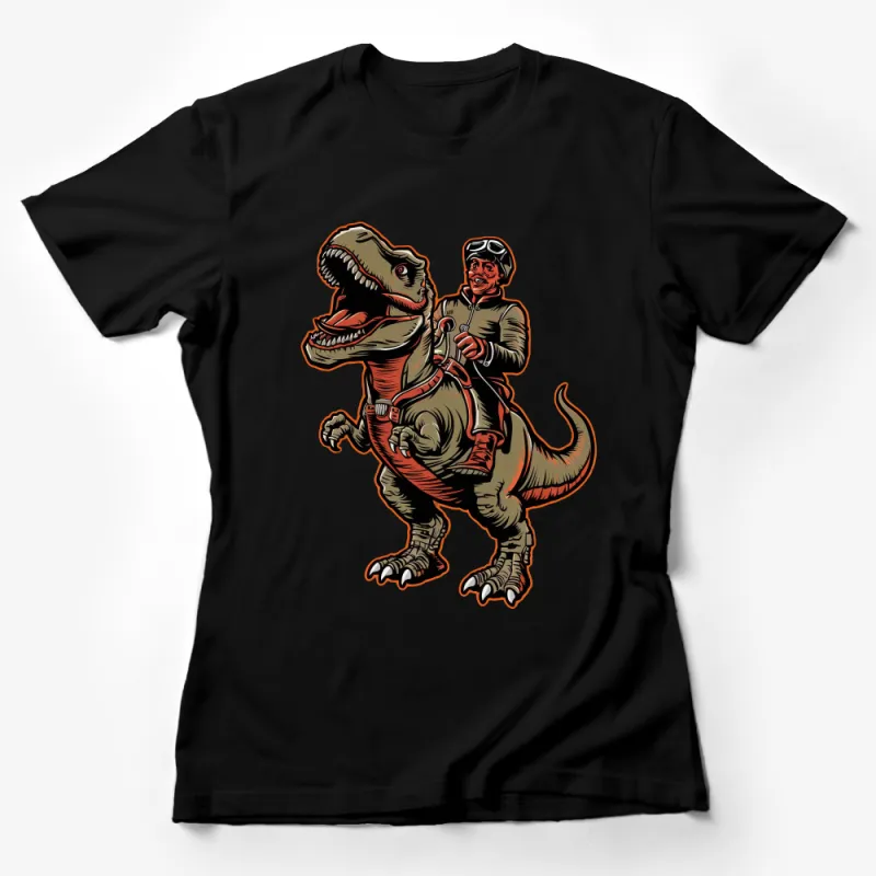 Vintage Astronaut Riding a T-Rex Dinosaur Graphic Tee for All Ages Female T-Shirt