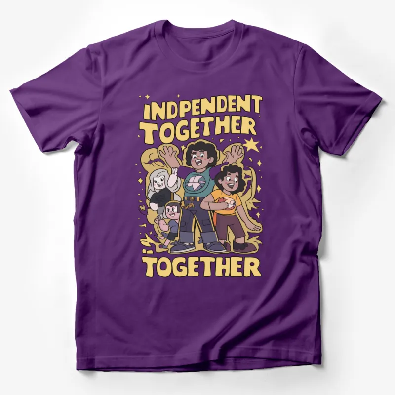 Independent Together Cartoon Graphic Tee, Unisex T-Shirt with Colorful Characters, Fun Casual Apparel Male T-Shirt