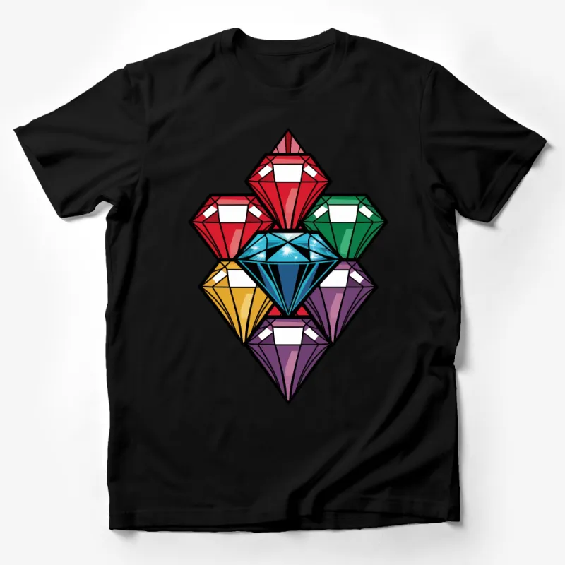 Colorful Geometric Gems Graphic T-Shirt, Trendy Jewel Design Tee, Perfect for Casual Outfit Male T-Shirt