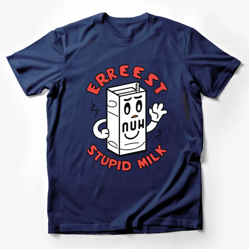 Funny Cartoon Milk Carton Graphic Tee, Unisex Cotton T-Shirt, Novelty Stupid Milk Slogan, Casual Wear for All Male T-Shirt