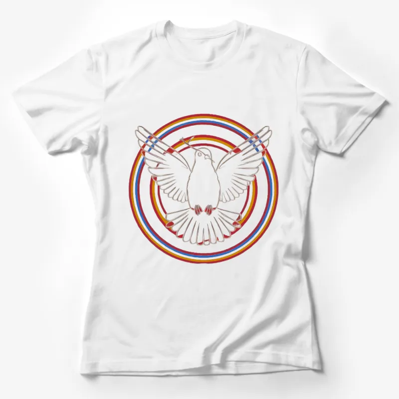 Peaceful Dove Graphic T-Shirt, Colorful Circle Design and Bird Illustration, Unisex Fashion Female T-Shirt