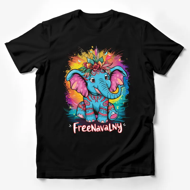 Colorful Bohemian Elephant T-Shirt with Floral Design, FreeSpirit Graphic Tee Male T-Shirt