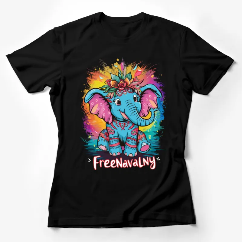 Colorful Bohemian Elephant T-Shirt with Floral Design, FreeSpirit Graphic Tee Female T-Shirt