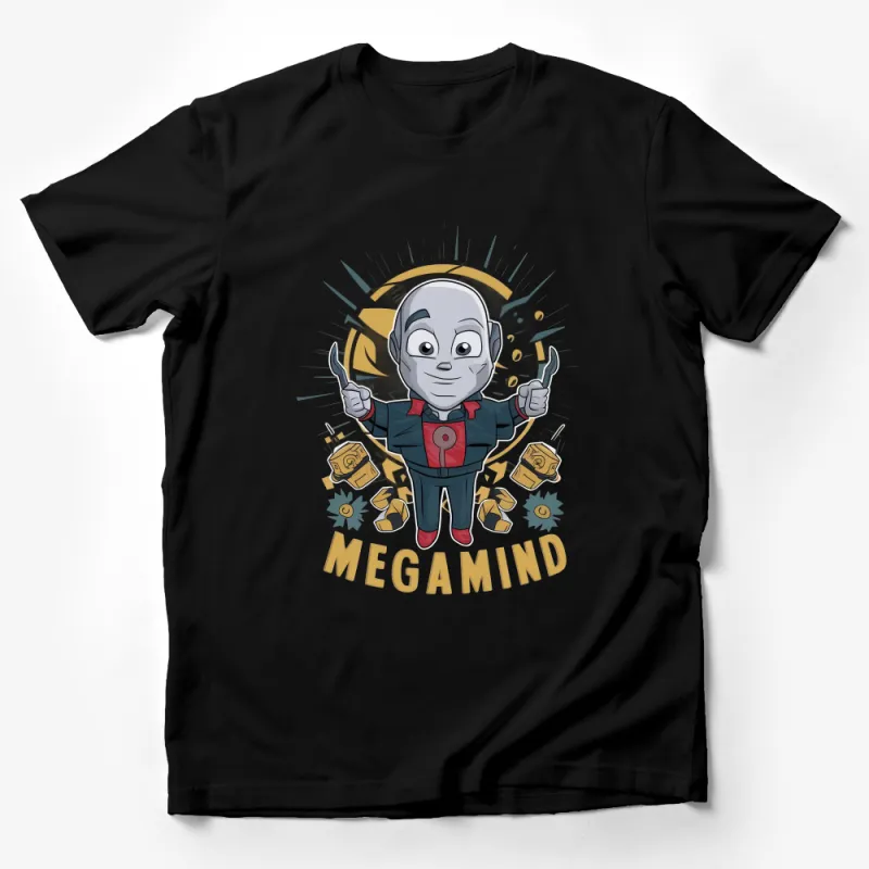 Mega Mind Animated Character T-Shirt, Quirky Superhero Graphic Tee, Fun Novelty Shirt for Cartoon Lovers Male T-Shirt