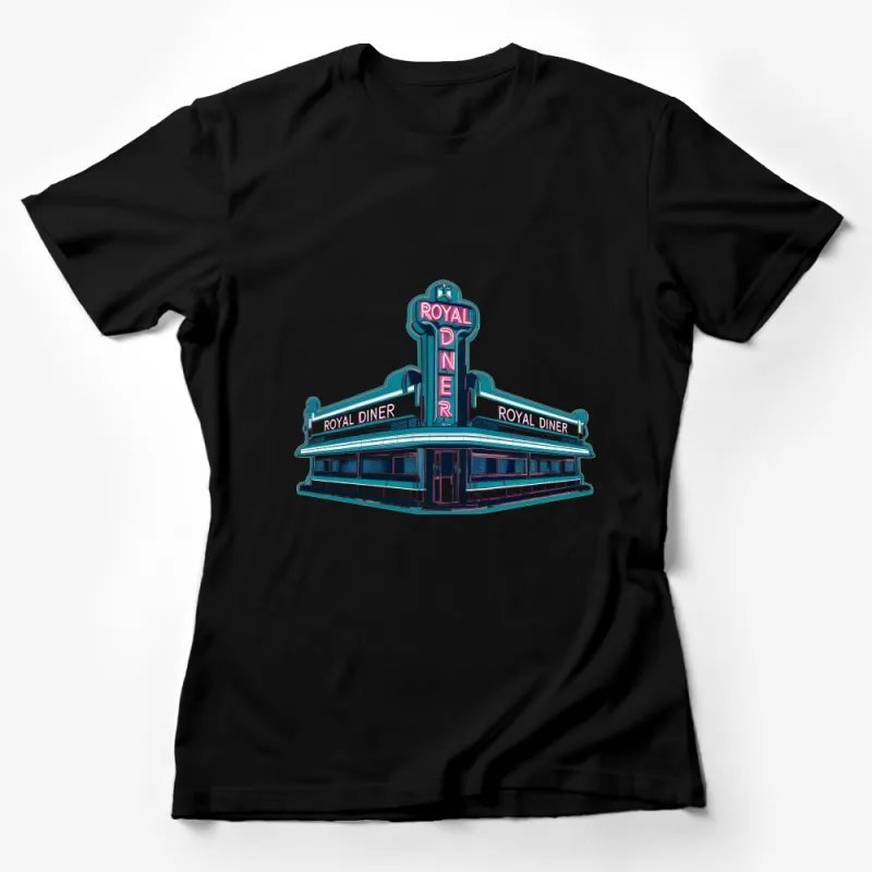 Vintage Royal Diner Neon Sign Art Print T-Shirt, Classic Retro Graphic Tee Female T-Shirt