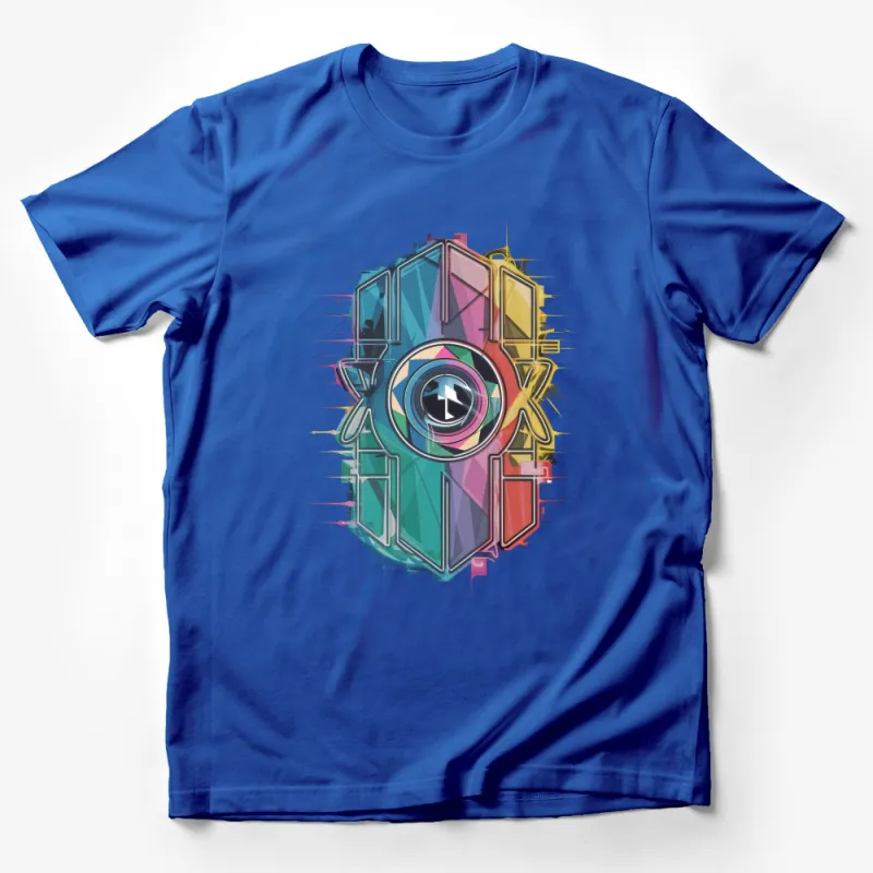 Abstract Geometric Shapes and Eye Design Colorful T-Shirt, Unique Graphic Tee for All Genders Male T-Shirt