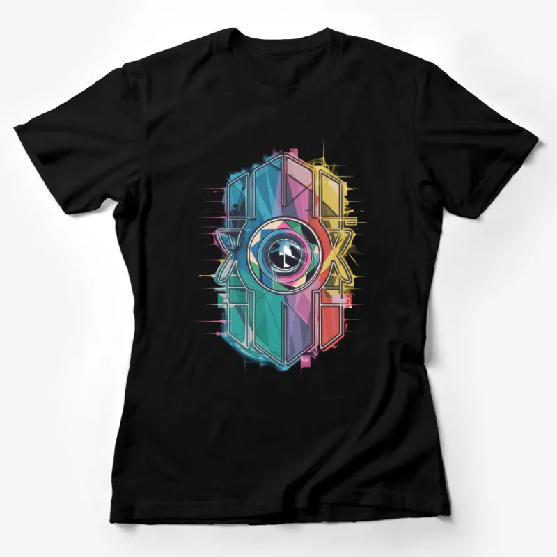 Abstract Geometric Shapes and Eye Design Colorful T-Shirt, Unique Graphic Tee for All Genders Female T-Shirt