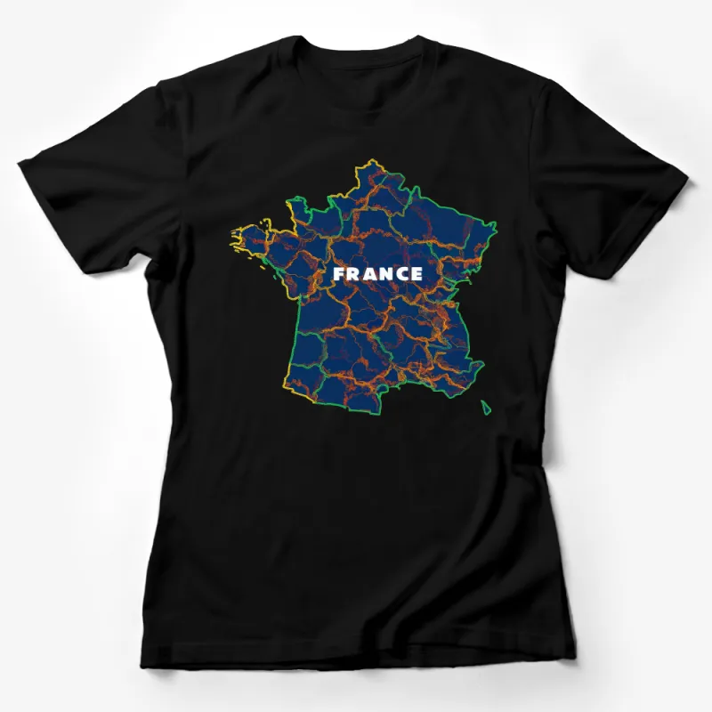 France Map Graphic T-Shirt, Vintage Style Travel Tee, Unisex French Country Road Map Top, Casual Wanderlust Apparel Female T-Shirt