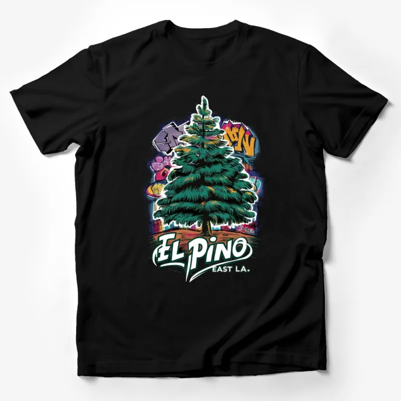 El Pino East LA Inspired Christmas Tree Urban Art T-Shirt, Vibrant Street Style Graphic Tee Male T-Shirt