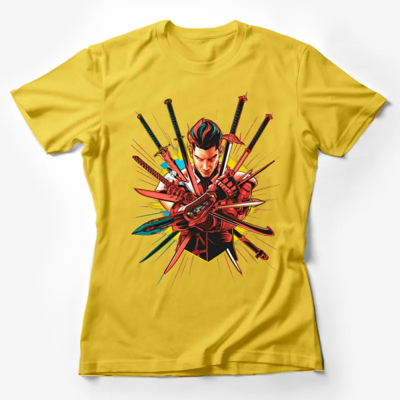 Trendy Samurai Warrior Graphic Tee, Unisex Manga Style T-Shirt, Bold Colorful Ninja Shirt, Casual Streetwear, Unique Gift for Teen Female T-Shirt