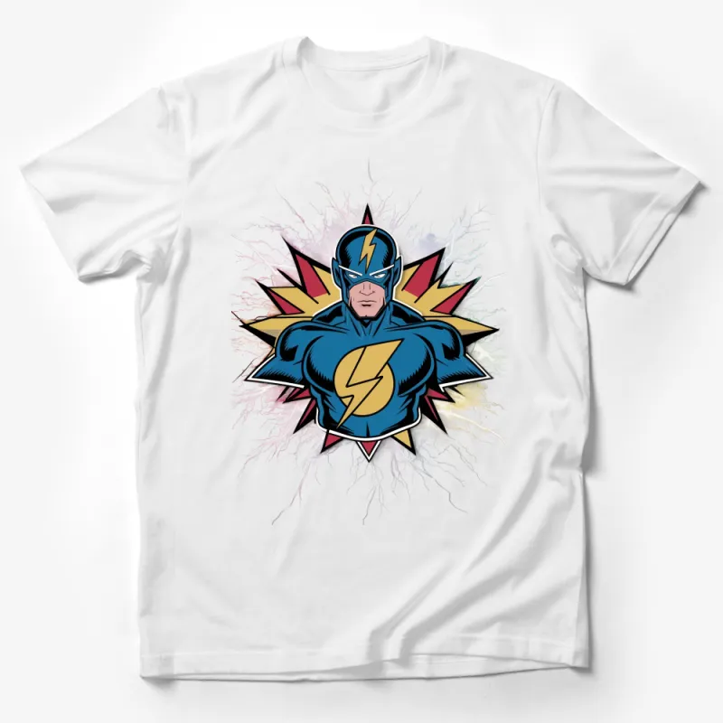 Vintage Superhero Lightning Bolt Graphic Tee, Unisex Comic Book Character Shirt, Retro Style Casual Wear, Gift for Superhero Fans Male T-Shirt