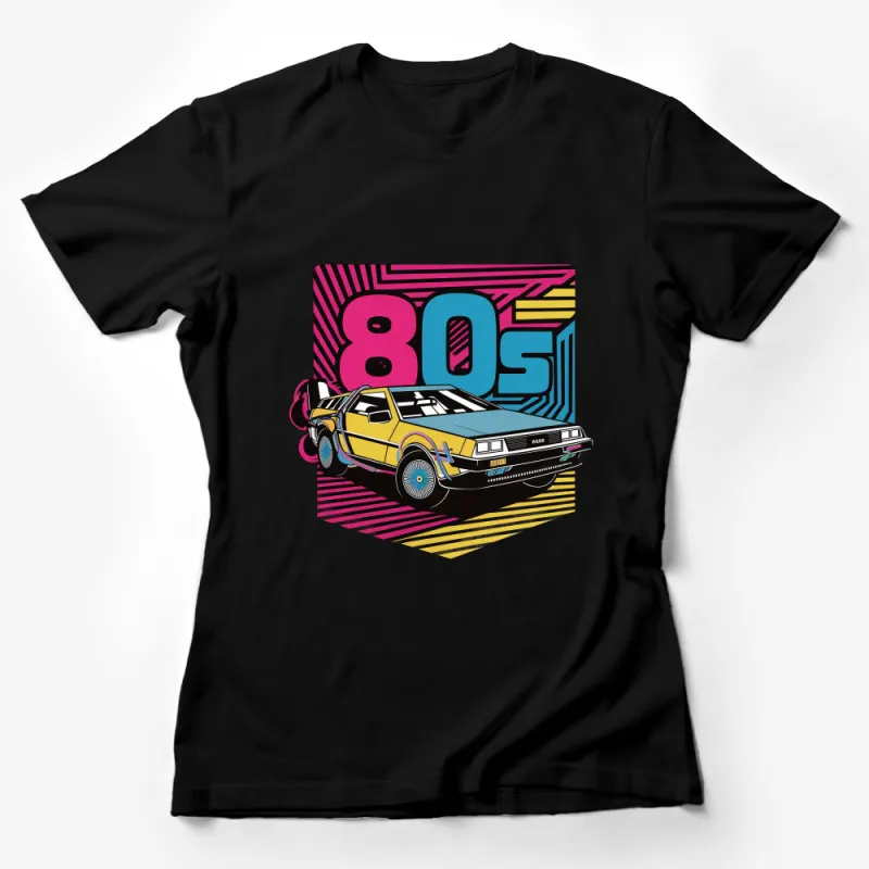 Vintage 1980s Retro Style DeLorean Graphic Tee, Colorful Neon Pop Culture T-shirt Female T-Shirt