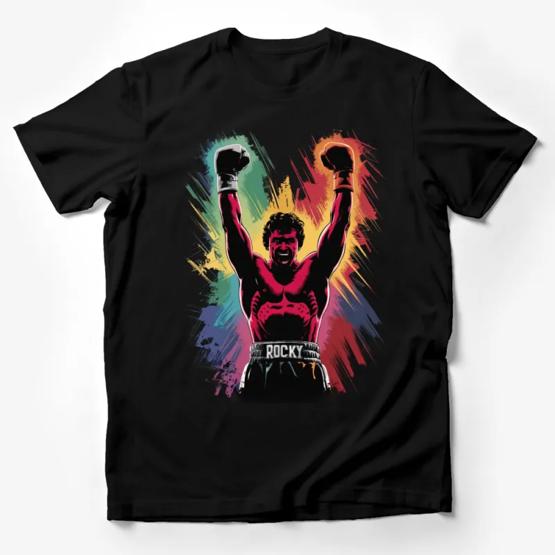 Inspirational Boxing Champion Victory Pose Colorful Splash Art T-Shirt Male T-Shirt