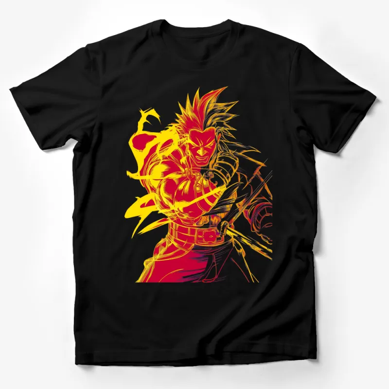 Vibrant Warrior Graphic Tee, Bold Anime-Inspired Design, Unisex T-Shirt for Casual Wear Male T-Shirt