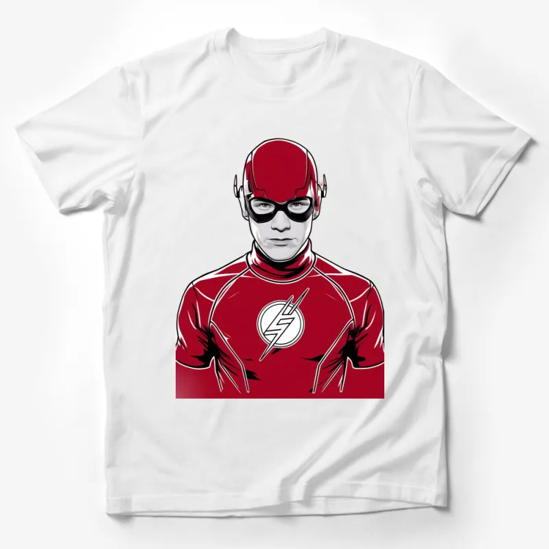 Comic Book Style Speedster Superhero Graphic T-Shirt, Bold Red and White Tee Male T-Shirt