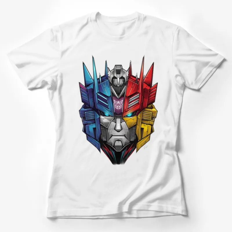 Unique Robot Theme T-Shirt, Colorful Mechanical Head Design Shirt, Sci-Fi Graphic Tee, Unisex Apparel for Tech Lovers Female T-Shirt