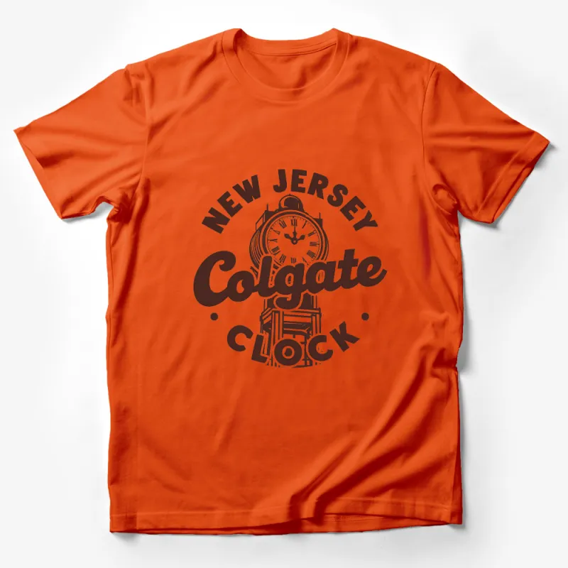 Vintage New Jersey Colgate Clock Graphic T-Shirt, Retro Brown Clock Design Tee, Unique Timepiece Apparel Male T-Shirt