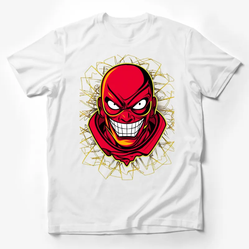 Comic Villain Red Mask T-Shirt, Men's Graphic Tee, Villain Face Shirt, Superhero Movie Inspired Top, Casual Wear Male T-Shirt