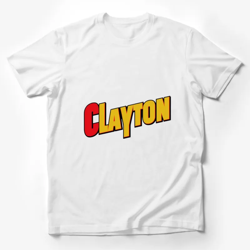 Bold Clayton Text Graphic T-Shirt, Bright Red and Yellow Tee, Unisex Fashion Shirt, Casual Streetwear Top, Trendy Name Design Male T-Shirt