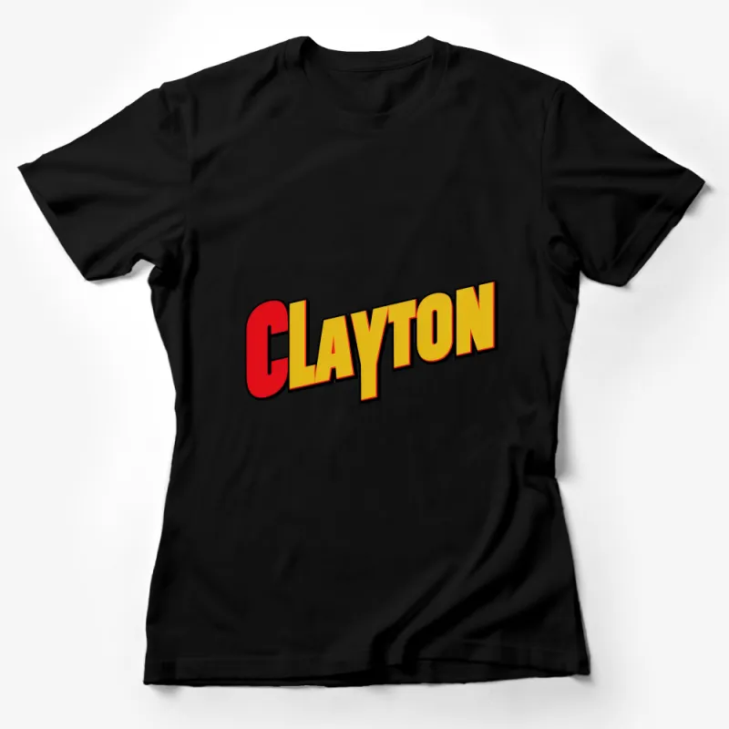 Bold Clayton Text Graphic T-Shirt, Bright Red and Yellow Tee, Unisex Fashion Shirt, Casual Streetwear Top, Trendy Name Design Female T-Shirt