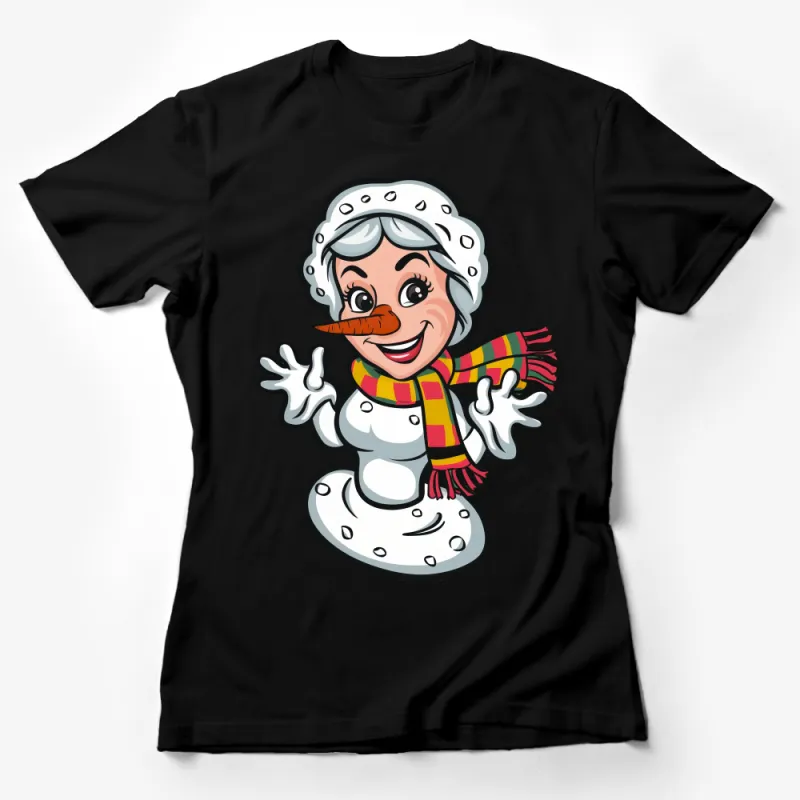 Snowman Cartoon Graphic Tee, Unisex Winter Cotton Shirt, Cozy Casual Snow Lady Apparel, Festive Holiday Gift Female T-Shirt