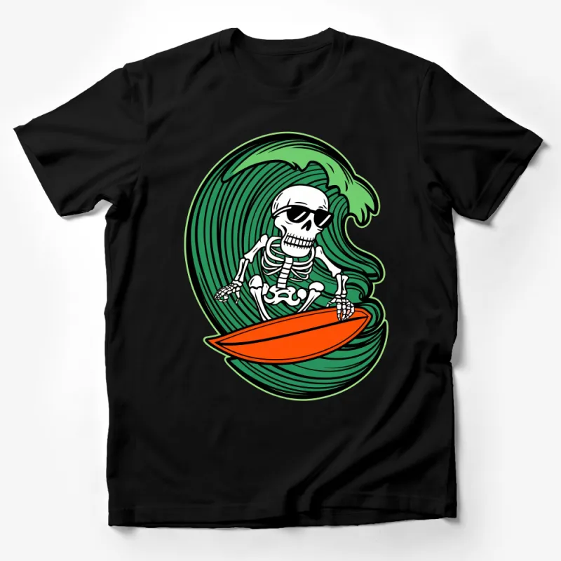 Skeleton Surfer Graphic Tee, Beach Wave Surfing Skull T-Shirt, Unisex Casual Summer Shirt, Surf Lover Gift Idea Male T-Shirt