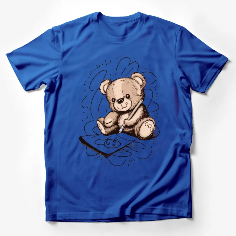 Cute Bear Artist T-Shirt, Creative Drawing Teddy, Cartoon Bear Tee, Art Lover Gift, Unisex Adult Clothing, Casual Graphic Shirt Male T-Shirt