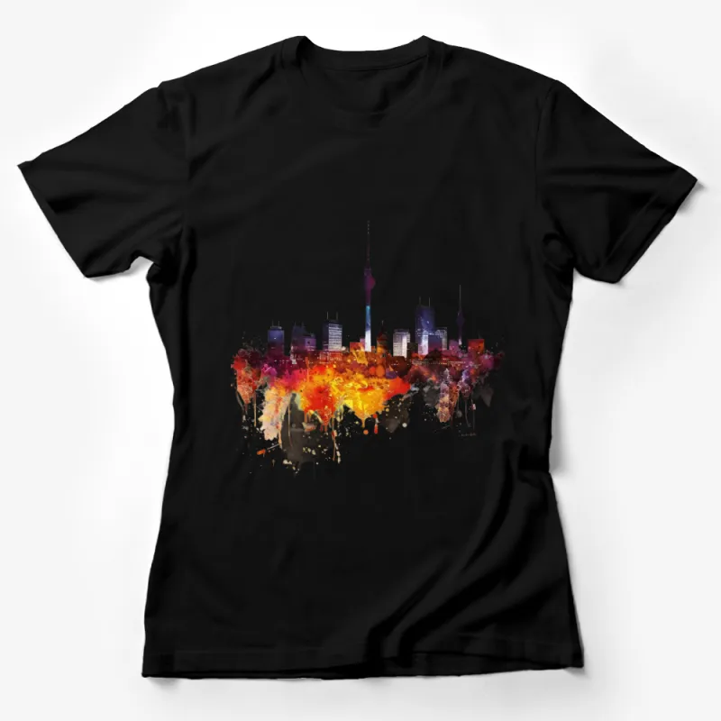 Colorful City Skyline Splash Art T-Shirt, Urban Chic Graphic Tee, Vibrant Paint Drip Cityscape Shirt, Unique Gift Female T-Shirt