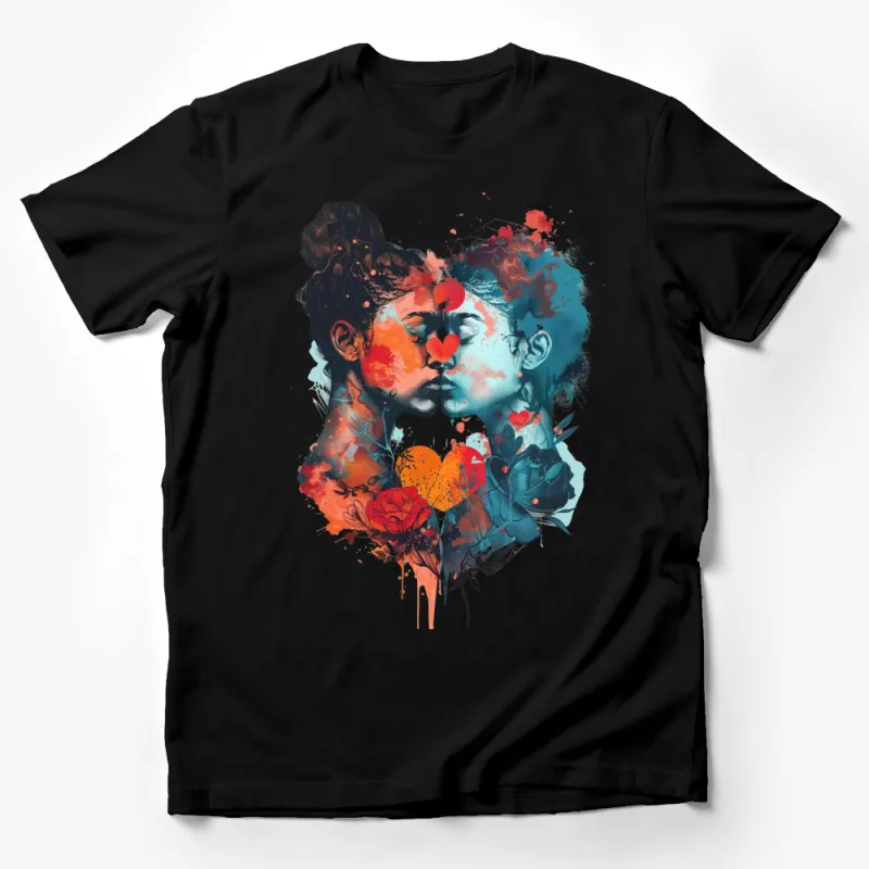 Watercolor Love Kiss T-Shirt, Abstract Couple Art, Romantic Gift for Her, Unique Valentine's Day Tee, Artistic Lovers Illustration Shirt Male T-Shirt