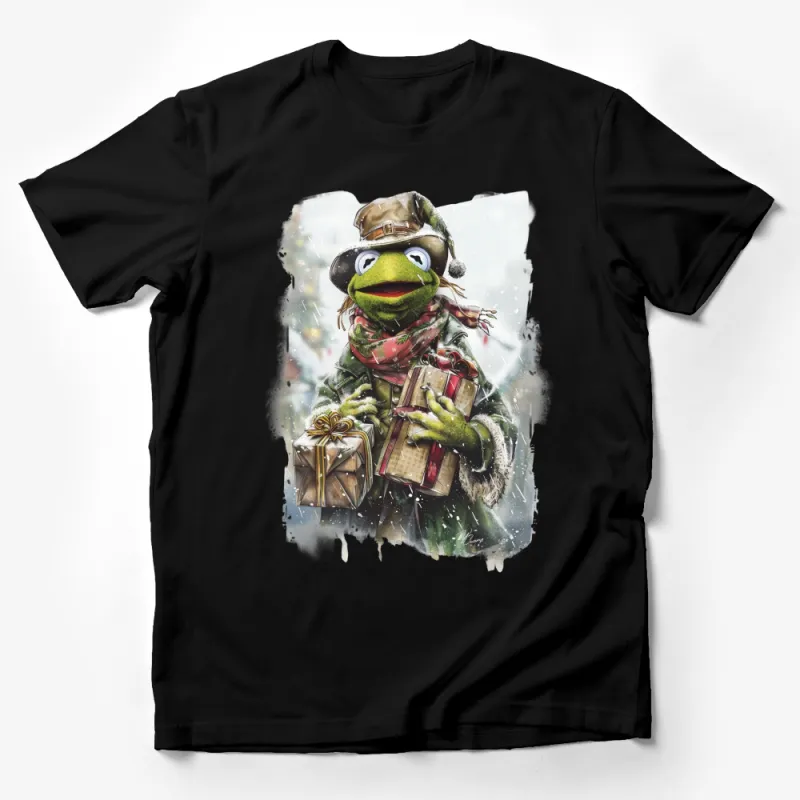 Festive Holiday Frog T-Shirt, Christmas Gift, Cute Animal Tee, Unisex Winter Apparel, Illustrated Funny Character Shirt Male T-Shirt