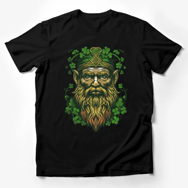 Celtic Knot Leprechaun Graphic Tee, Unisex St. Patrick's Day Shirt, Irish Folklore Green Beard T-Shirt, Lucky Charms Clover Apparel Male T-Shirt