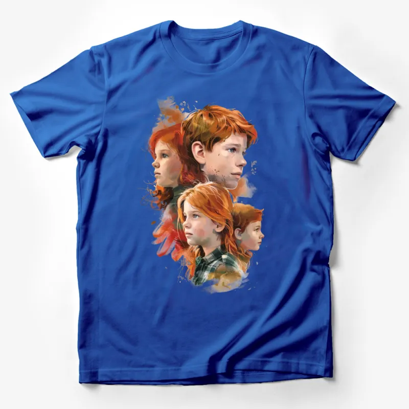 Artistic Redhead Siblings Portrait T-Shirt, Unisex Soft Cotton Tee, Vibrant Colors, Casual Wear, Unique Illustration, Gift Idea Male T-Shirt