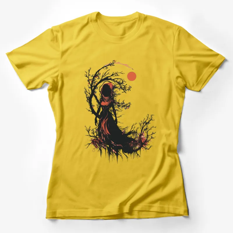 Gothic Moonlit Night T-Shirt, Artistic Raven and Trees Silhouette, Halloween Tee, Fantasy Art Women's Top, Unique Graphic Shirt Design Female T-Shirt