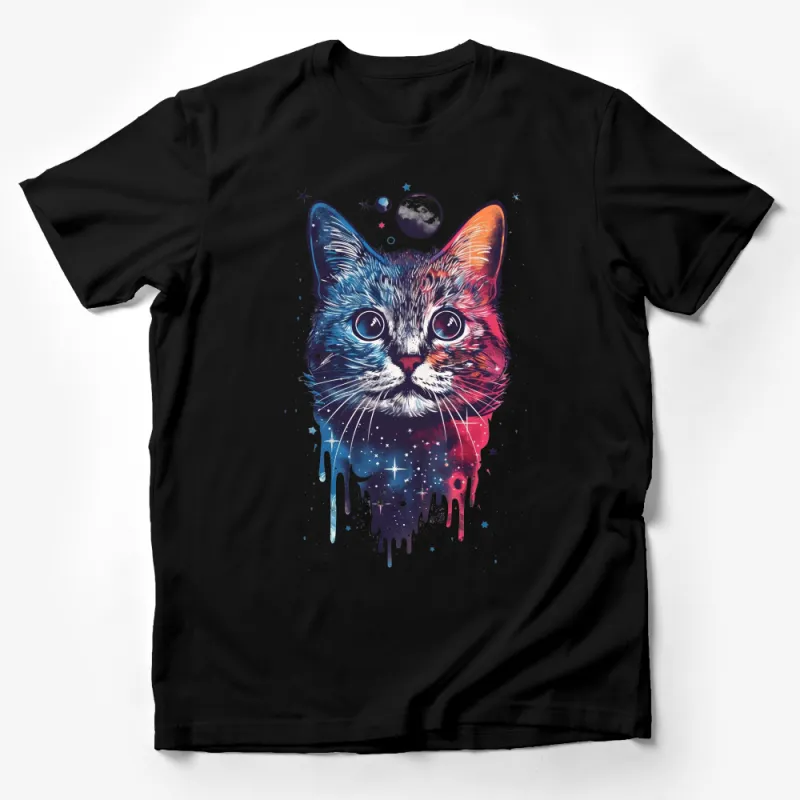 Cosmic Cat T-Shirt, Space Galaxy Kitty Tee, Unisex Graphic Tee, Cool Cat Lover Gift, Astral Pet Clothing, Full Moon Feline Shirt Male T-Shirt