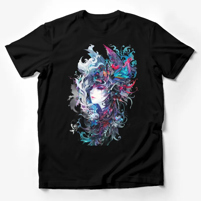 Women's Artistic Graphic Tee, Colorful Abstract Feminine Portrait Print, Stylish Casual Streetwear Shirt, Unique Modern Art Design Top Male T-Shirt